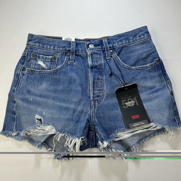 Levi's Pants - Levis Premium 501 Jean Shorts Women 27 Blue BIG E High Rise Distressed Cut Off